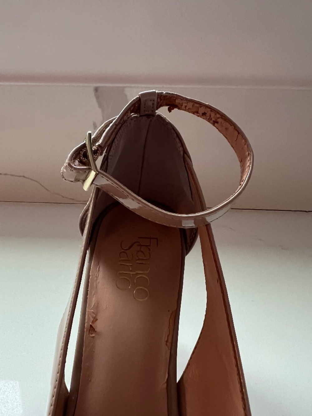 Franco Sarto Emmy Nude Patent Leather Open Toe Heels Size 9.5 - Picture 6 of 11